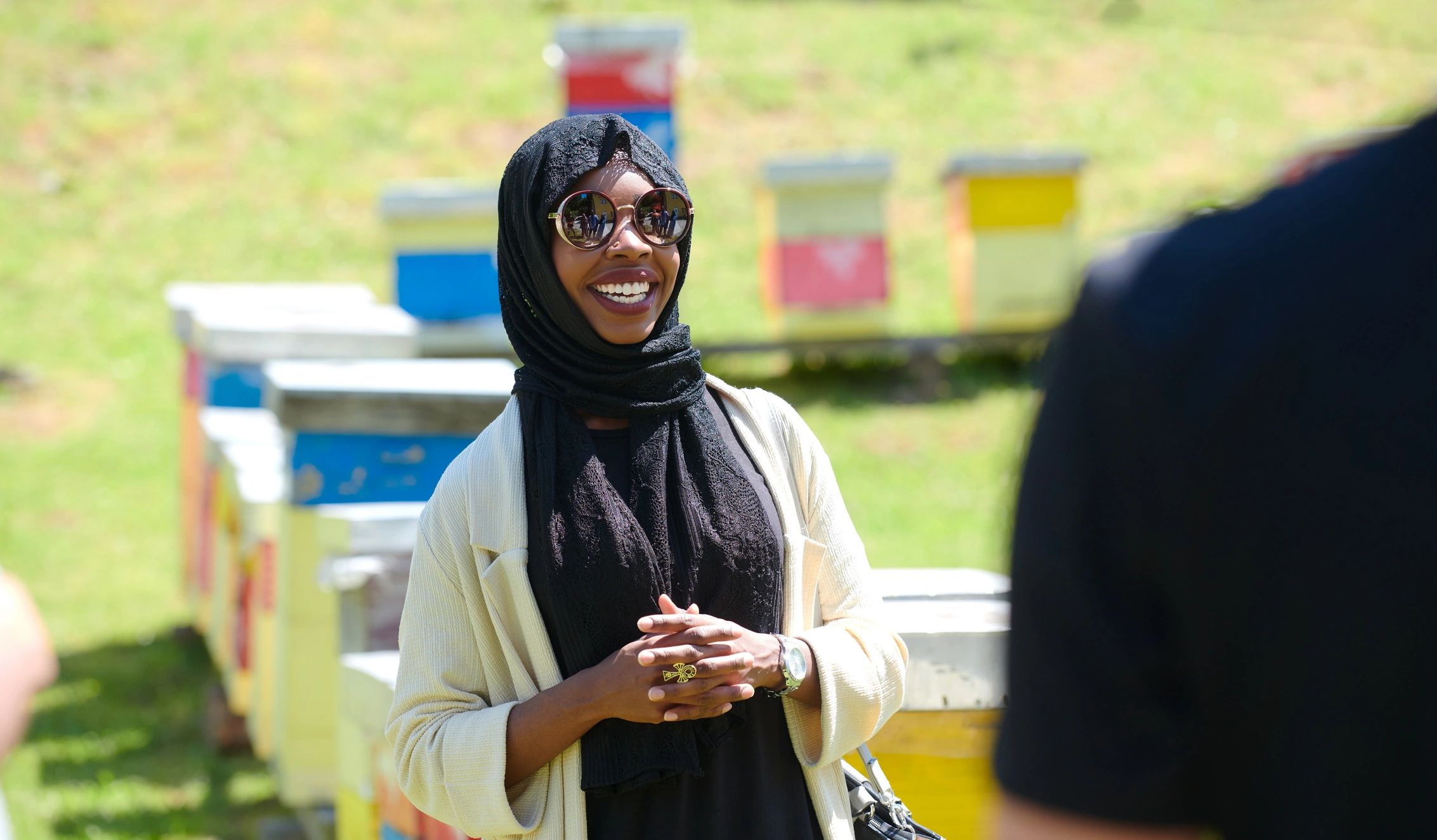 Presenter speaking to a group during a corporate event