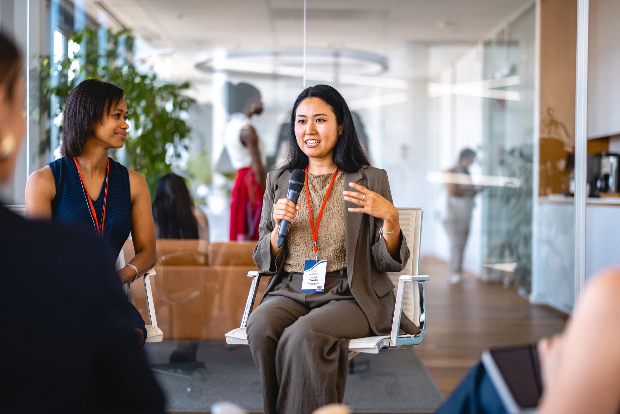 Corporate event panel discussion in a modern venue